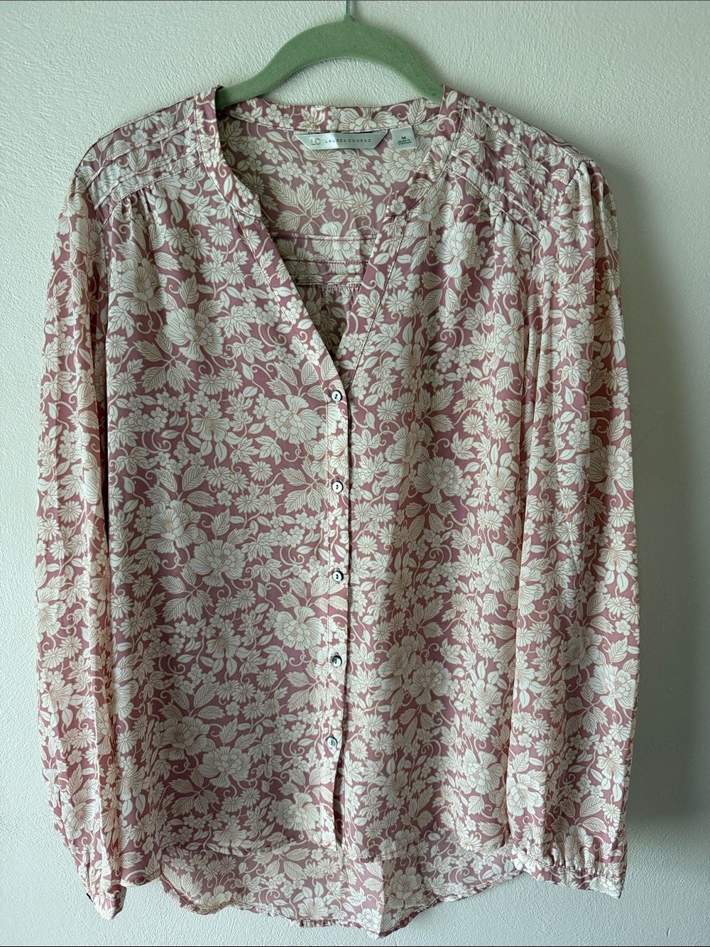 LOFT Dusty Rose and Cream Floral Button-Front Blouse - Picture 1 of 4